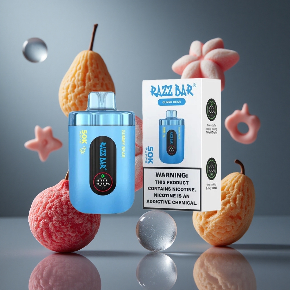 Bomboană Zmeură Razz Bar 50K Pufuri Vape de unică folosință Tip-C Reîncărcabil