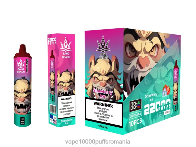 Vape 10000 Puffs Romania - Bang Beach Ecran inteligent de 22000 puf gheata de capsuni R8PF420