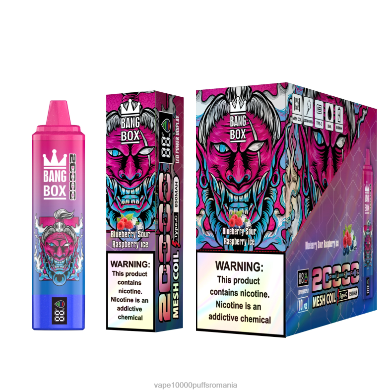 Vape 10000 Puffs Romania - Bang Box Ecran inteligent de 20000 puf gheață de afine cu zmeură R8PF455