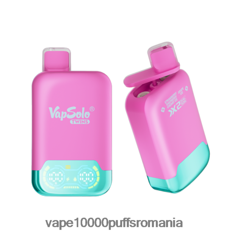 Vape 10000 Puffs Romania - Vapsolo TWINS vapa de unică folosință gheață de căpșuni, zmeură, cireș și gheață de struguri D2V6N6145