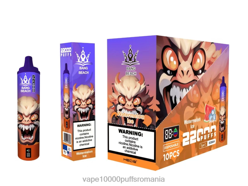 Vape 9000 Puffs - Bang Beach Ecran inteligent de 22000 puf gheata de pepene verde R8PF422