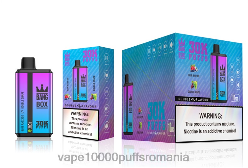 Vape 9000 Puffs - Bang Box 30000 de pufuri cu arome duble gheață blue razz și struguri dublu R8PF472