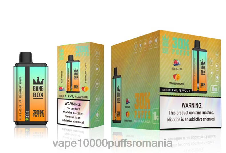 Vape Fara Nicotina - Bang Box 30000 de pufuri cu arome duble gheață blue razz și mango cu căpșuni R8PF473