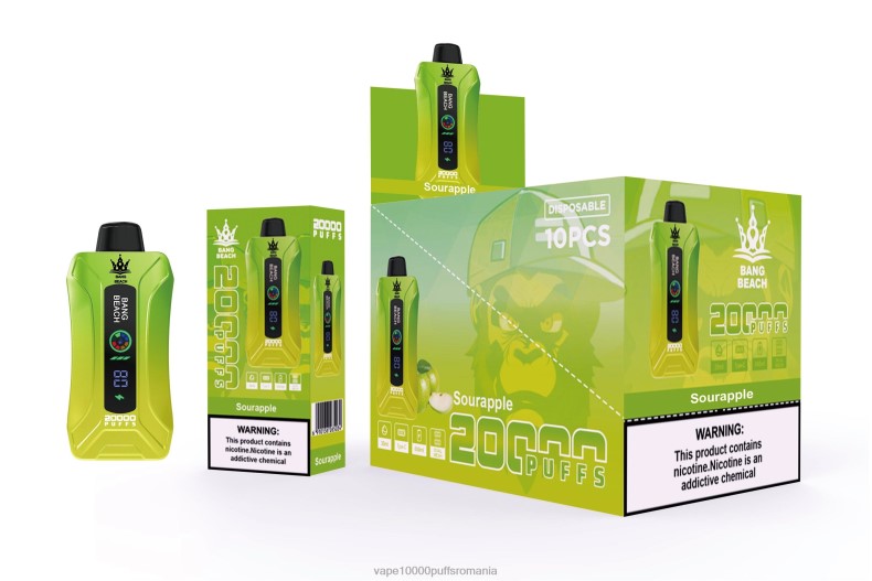 Vape Romania - Bang Beach 20.000 de pufuri de vaporizare cu ecran inteligent măr acru R8PF41