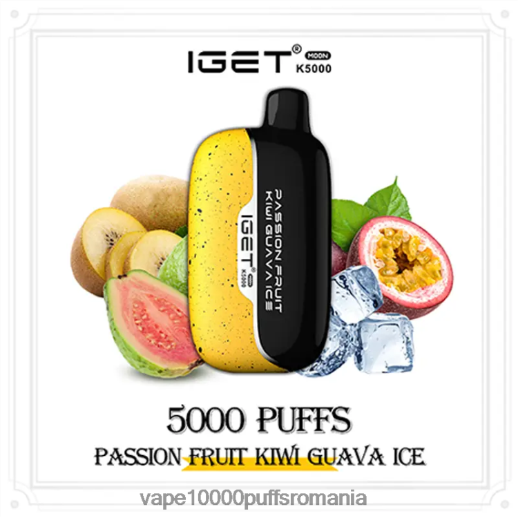 Vape 9000 Puffs - IGET Moon k5000 H2R4TZ2 gheață de guava kiwi fructul pasiunii